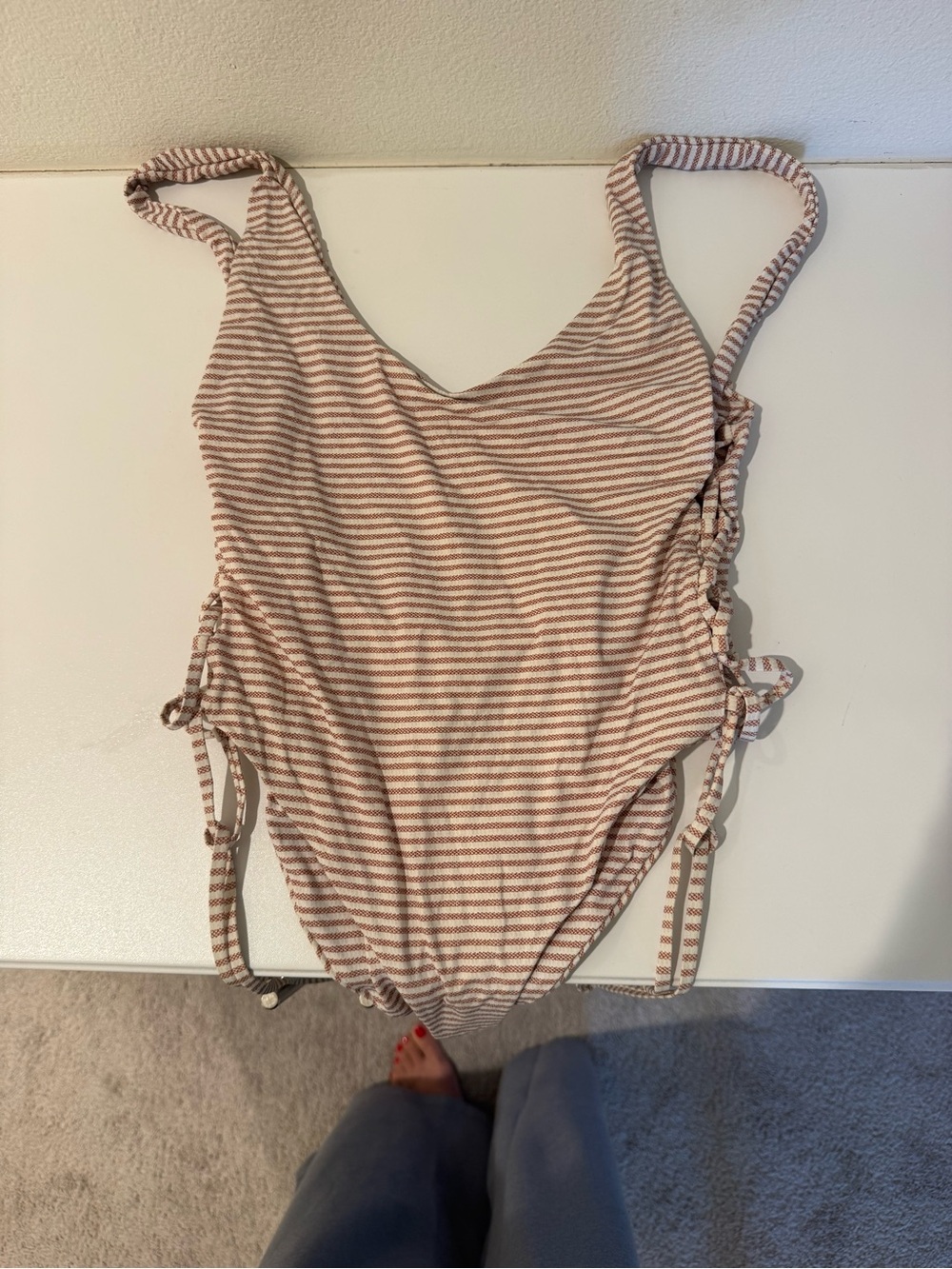 Striped Pink Cream One-Piece Swimsuit